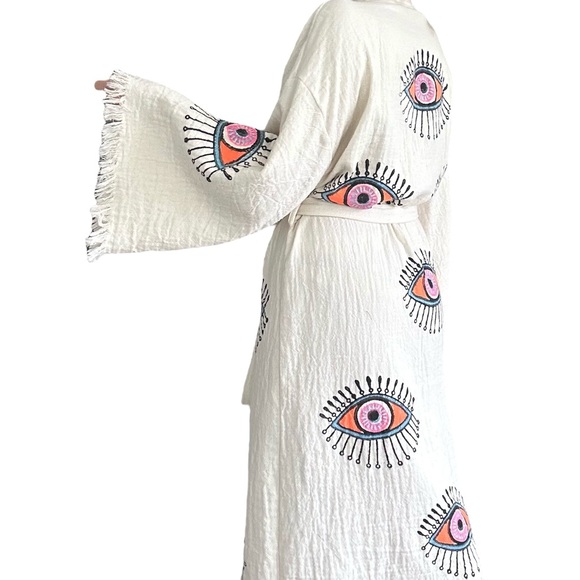 Handmade Evil Eye Kimono, Robe, Kaftan 100% COTTON one size XS-XL (0-14) - Picture 3 of 3